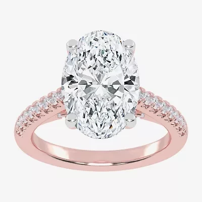 G-H / Vs2-Si1) Womens 1/3 Ct. T.W. Lab Grown White Diamond 14K Gold Oval Side Stone Engagement Ring