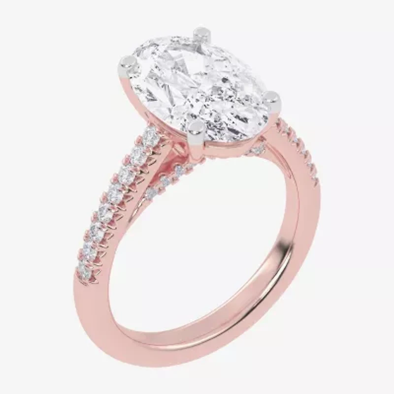 G-H / Vs2-Si1) Womens 1/3 Ct. T.W. Lab Grown White Diamond 14K Gold Oval Side Stone Engagement Ring