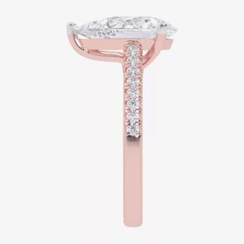 G-H / Vs2-Si1) Womens 1/3 Ct. T.W. Lab Grown White Diamond 14K Gold Pear Side Stone Engagement Ring