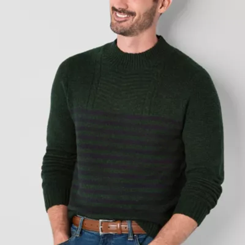 St. John's Bay Cozy Stripe Mens Crew Neck Long Sleeve Pullover Sweater