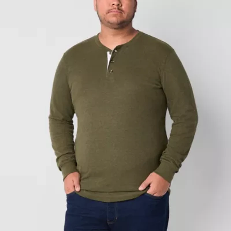 St. John's Bay Waffle Mens Henley Neck Long Sleeve Regular Fit Big and Tall Thermal Top