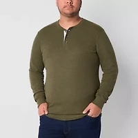St. John's Bay Waffle Mens Henley Neck Long Sleeve Regular Fit Big and Tall Thermal Top