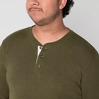 St. John's Bay Waffle Mens Henley Neck Long Sleeve Regular Fit Big and Tall Thermal Top