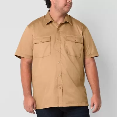 Shaquille O'Neal XLG Satin Utility Mens Short Sleeve Classic Fit Big and Tall Button-Down Shirt