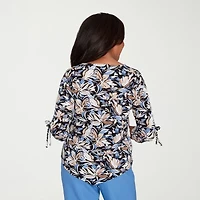 Alfred Dunner Business As Usual Womens V Neck 3/4 Sleeve T-Shirt