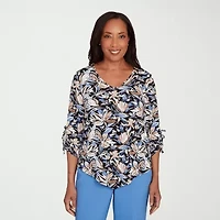 Alfred Dunner Business As Usual Womens V Neck 3/4 Sleeve T-Shirt