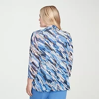 Alfred Dunner Business As Usual Womens Crew Neck 3/4 Sleeve Layered Top