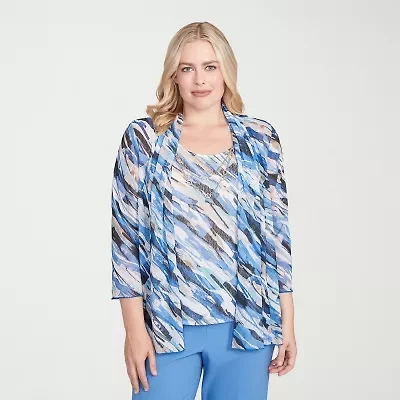 Alfred Dunner Business As Usual Womens Crew Neck 3/4 Sleeve Layered Top