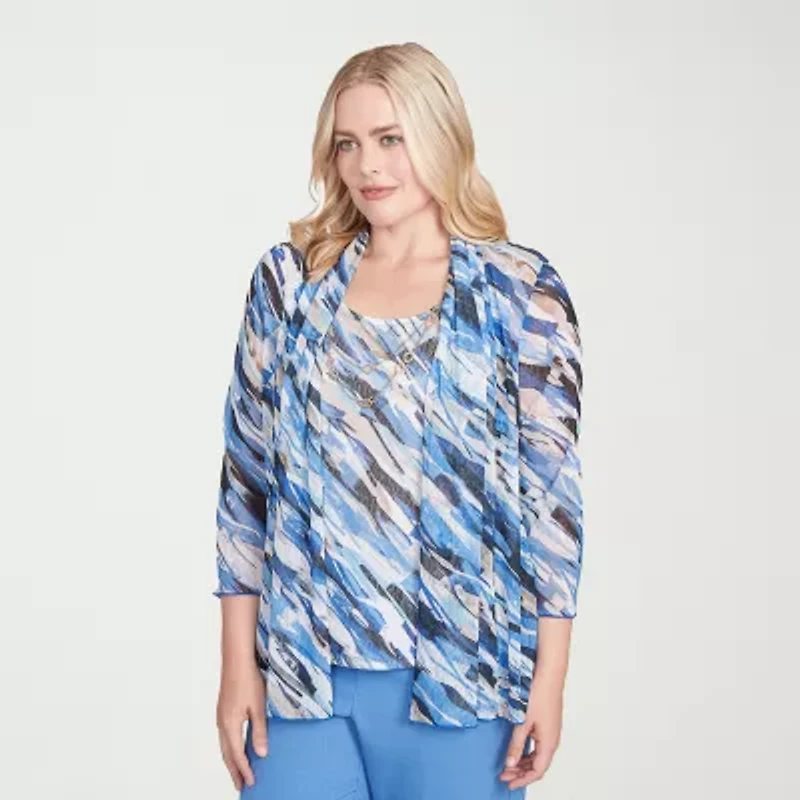 Alfred Dunner Business As Usual Womens Crew Neck 3/4 Sleeve Layered Top