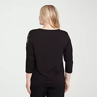 Alfred Dunner Business As Usual Womens Crew Neck 3/4 Sleeve T-Shirt