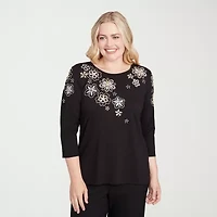 Alfred Dunner Business As Usual Womens Crew Neck 3/4 Sleeve T-Shirt