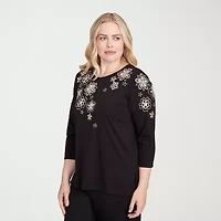 Alfred Dunner Business As Usual Womens Crew Neck 3/4 Sleeve T-Shirt