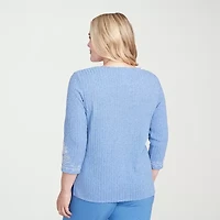 Alfred Dunner Business As Usual Womens Crew Neck 3/4 Sleeve T-Shirt