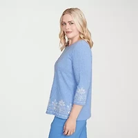 Alfred Dunner Business As Usual Womens Crew Neck 3/4 Sleeve T-Shirt