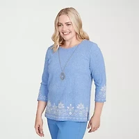 Alfred Dunner Business As Usual Womens Crew Neck 3/4 Sleeve T-Shirt