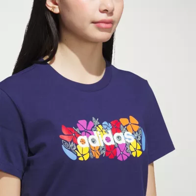 adidas Womens Crew Neck Short Sleeve Regular Fit Graphic T-Shirt