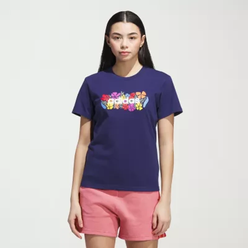adidas Womens Crew Neck Short Sleeve Regular Fit Graphic T-Shirt