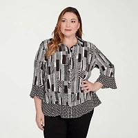 Alfred Dunner Business As Usual Womens 3/4 Sleeve Plus Button-Down Shirt