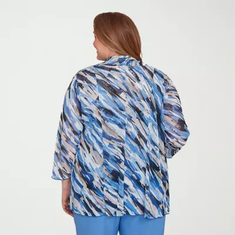 Alfred Dunner Business As Usual Womens Crew Neck 3/4 Sleeve Plus Layered Top