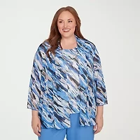 Alfred Dunner Business As Usual Womens Crew Neck 3/4 Sleeve Plus Layered Top