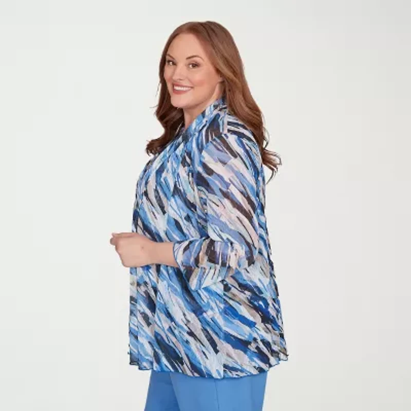 Alfred Dunner Business As Usual Womens Crew Neck 3/4 Sleeve Plus Layered Top