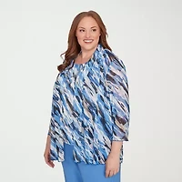 Alfred Dunner Business As Usual Womens Crew Neck 3/4 Sleeve Plus Layered Top