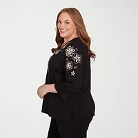 Alfred Dunner Business As Usual Womens Crew Neck 3/4 Sleeve Plus T-Shirt