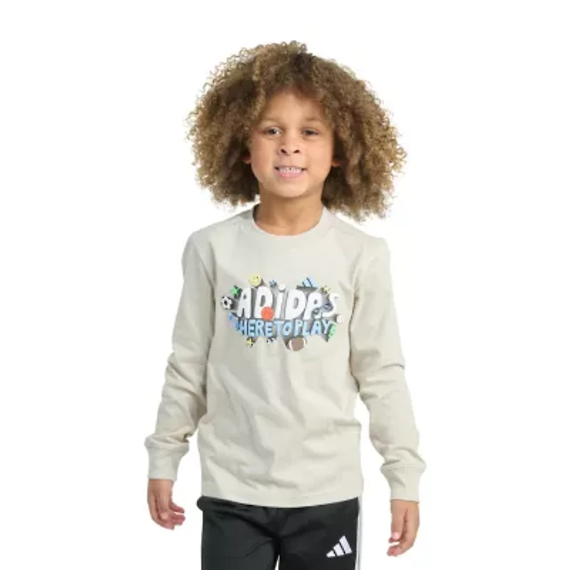 adidas Toddler Boys Crew Neck Long Sleeve Regular Fit Graphic T-Shirt