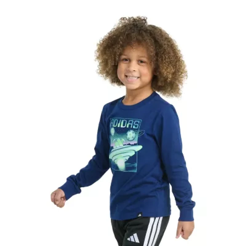 adidas Toddler Boys Crew Neck Long Sleeve Regular Fit Graphic T-Shirt