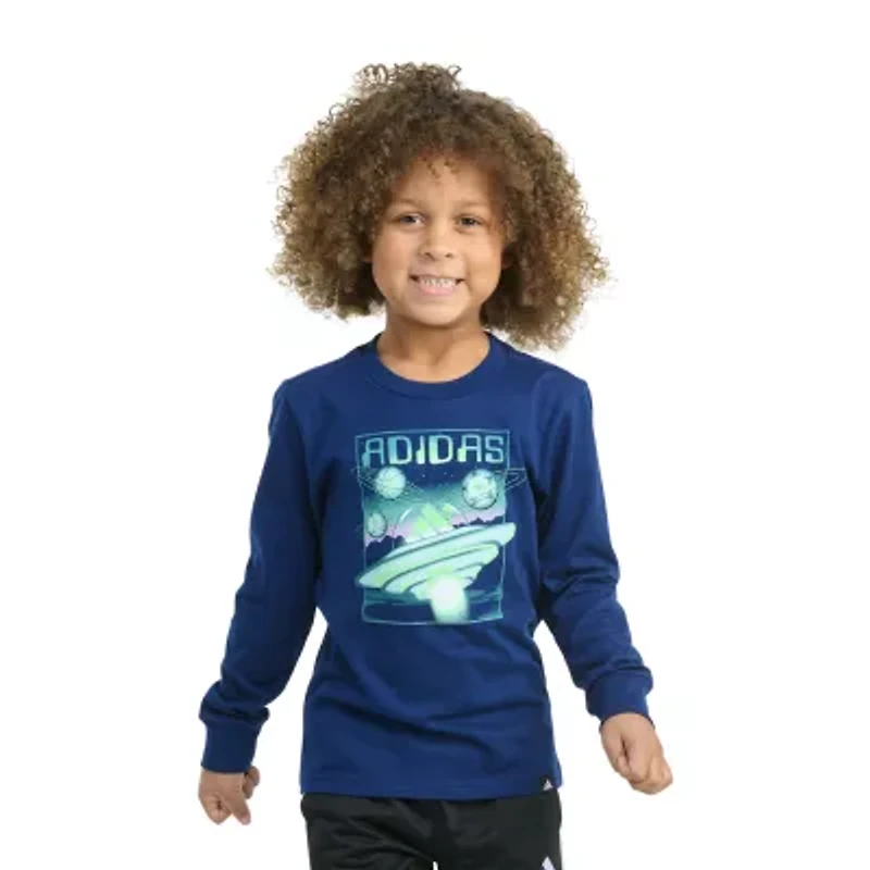 adidas Toddler Boys Crew Neck Long Sleeve Regular Fit Graphic T-Shirt