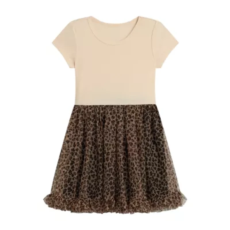 Knit Works Toddler Girls Short Sleeve Cap Cheetah Dress Set