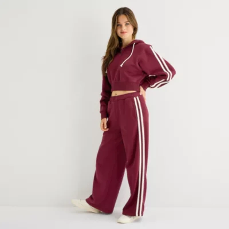 Arizona Womens Hooded Long Sleeve Juniors Quarter-Zip Pullover
