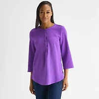 Liz Claiborne Womens Crew Neck 3/4 Sleeve Tunic Top