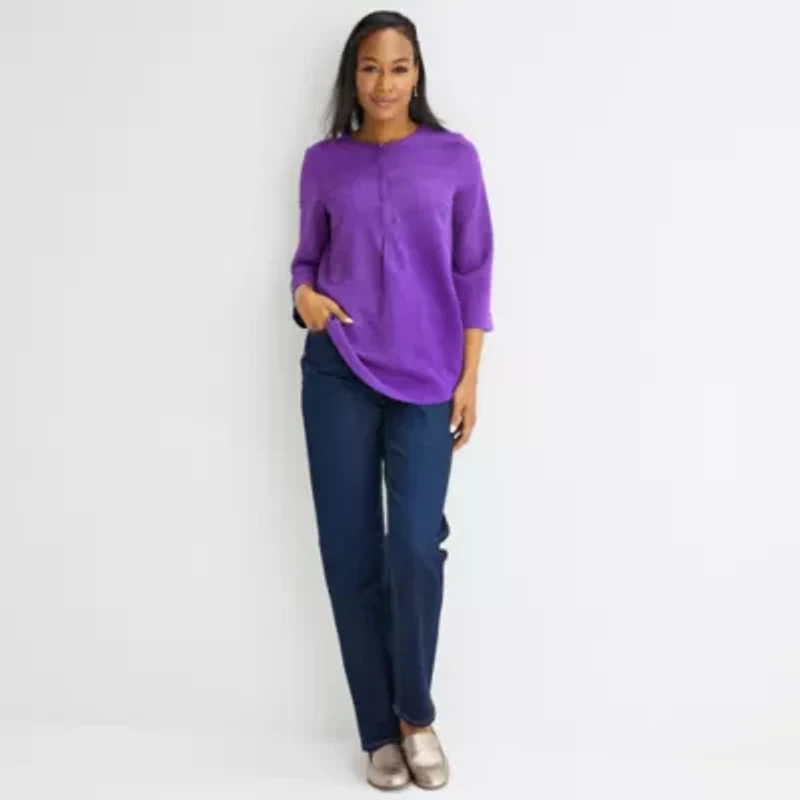 Liz Claiborne Womens Crew Neck 3/4 Sleeve Tunic Top
