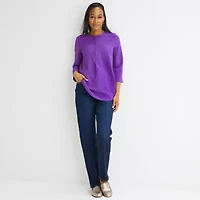 Liz Claiborne Womens Crew Neck 3/4 Sleeve Tunic Top