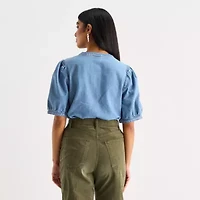a.n.a Denim Womens Elbow Sleeve Blouse