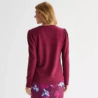 Liz Claiborne Womens Split Crew Neck Long Sleeve Blouse