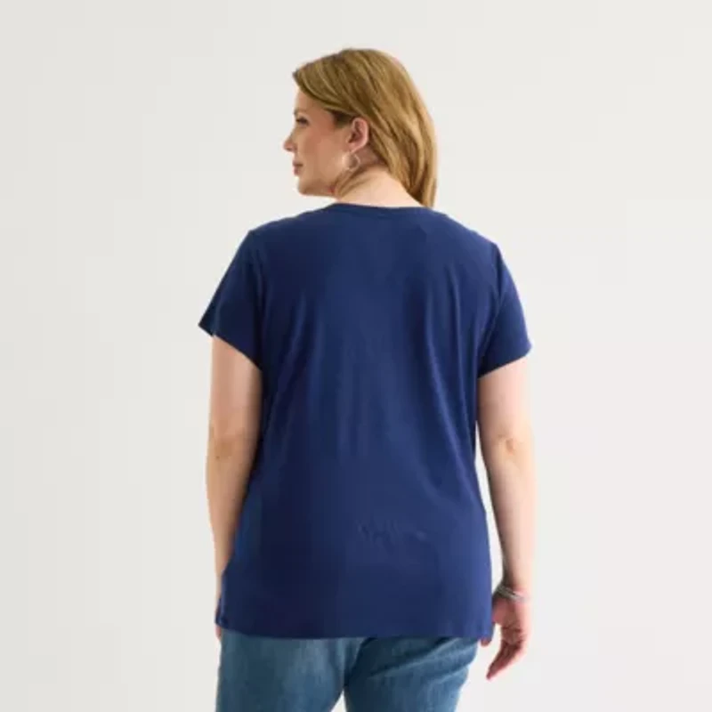 St. John's Bay Womens Plus V Neck Short Sleeve T-Shirt