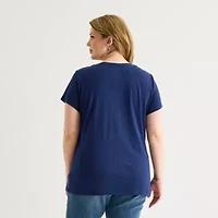 St. John's Bay Womens Plus V Neck Short Sleeve T-Shirt