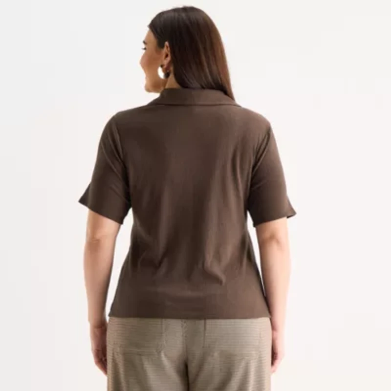 a.n.a Womens Elbow Sleeve Plus T-Shirt