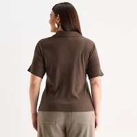 a.n.a Womens Elbow Sleeve Plus T-Shirt