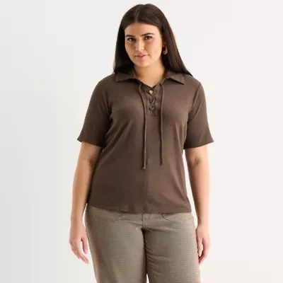 a.n.a Womens Elbow Sleeve Plus T-Shirt