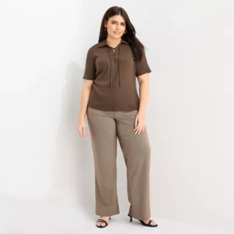 a.n.a Womens Elbow Sleeve Plus T-Shirt