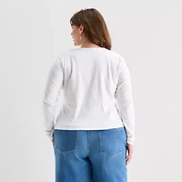 a.n.a Womens Plus Y Neck Long Sleeve T-Shirt