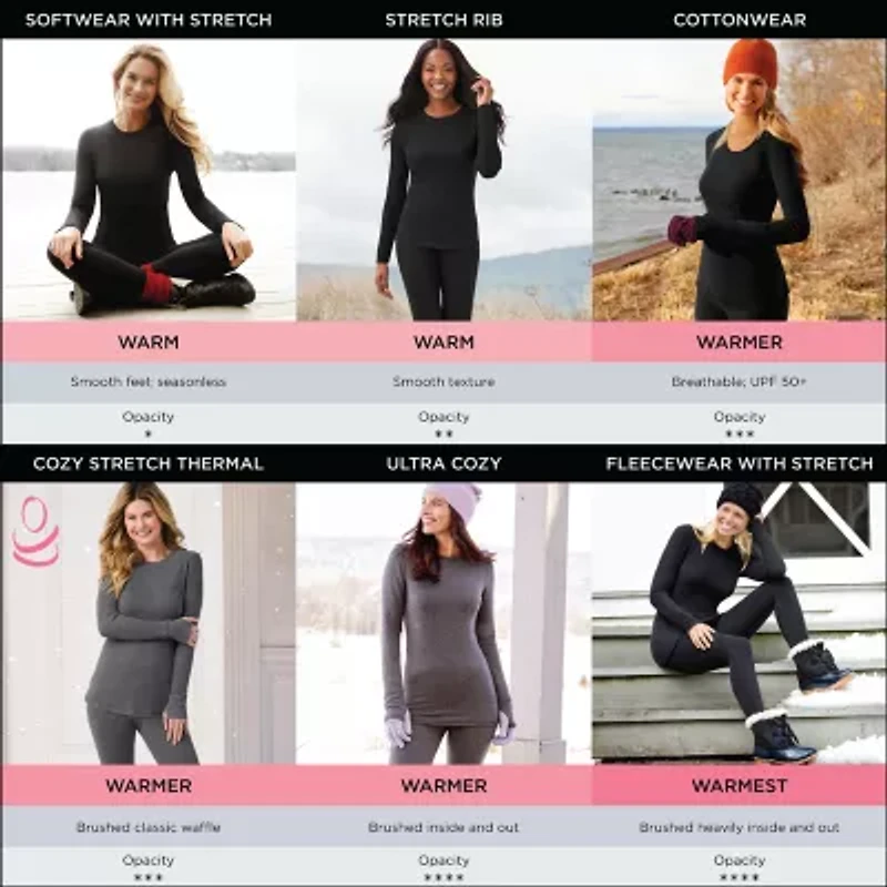 Cuddl Duds Womens Cozy Stretch Crew Neck Long Sleeve Thermal Shirt