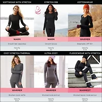 Cuddl Duds Womens Stretch Rib Henley Crew Neck Long Sleeve Thermal Shirt