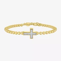 Cross (Gh / Si2 I1) Womens 1/10 CT. T.W. Lab Grown White Diamond 14K Gold Over Silver Sterling Silver Cross Beaded Bracelet