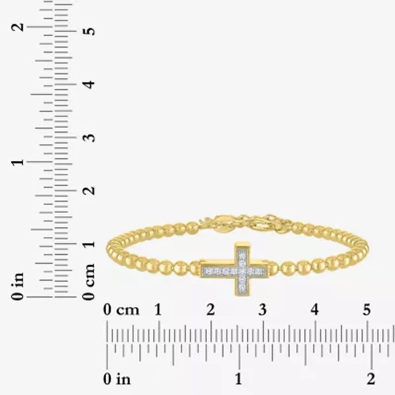 Cross (Gh / Si2 I1) Womens 1/10 CT. T.W. Lab Grown White Diamond 14K Gold Over Silver Sterling Silver Cross Beaded Bracelet