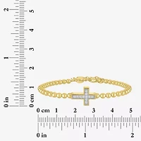 Cross (Gh / Si2 I1) Womens 1/10 CT. T.W. Lab Grown White Diamond 14K Gold Over Silver Sterling Silver Cross Beaded Bracelet