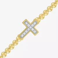 Cross (Gh / Si2 I1) Womens 1/10 CT. T.W. Lab Grown White Diamond 14K Gold Over Silver Sterling Silver Cross Beaded Bracelet